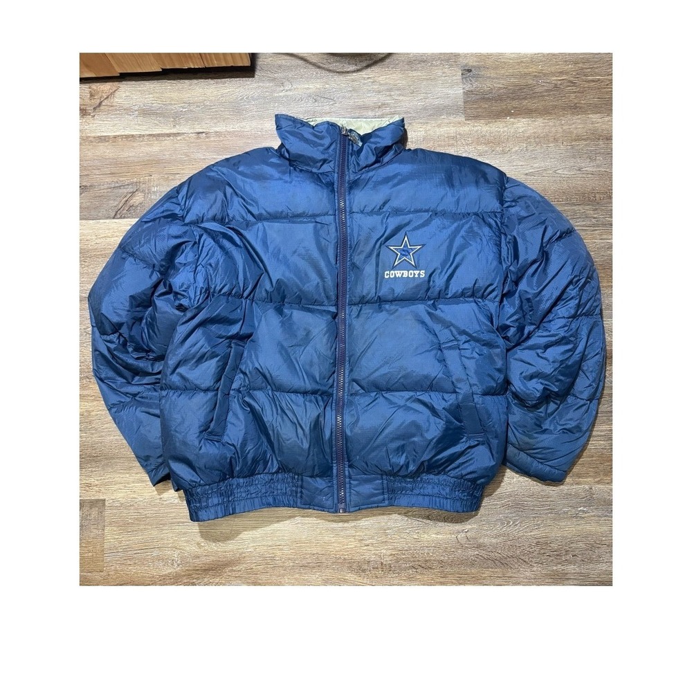 Vintage Pro Player NFL Dallas Cowboys Puffer Jacket Navy Blue Down Coat Mens XL